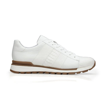 Belvedere Blake in White Color Block Exotic Skin Sneakers in White