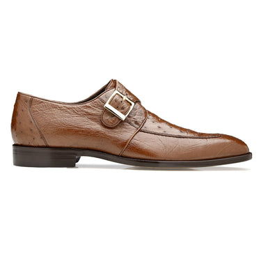 Belvedere Josh in Brown Genuine Ostrich Split Toe Monk Strap Dress Shoes in Brown