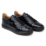 Belvedere Kingstone in Black Exotic Pirarucu Lace-Up Casual Sneaker