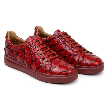 Belvedere Kingstone in Red Exotic Pirarucu Lace-Up Casual Sneaker