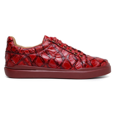 Belvedere Kingstone in Red Exotic Pirarucu Lace-Up Casual Sneaker in Red