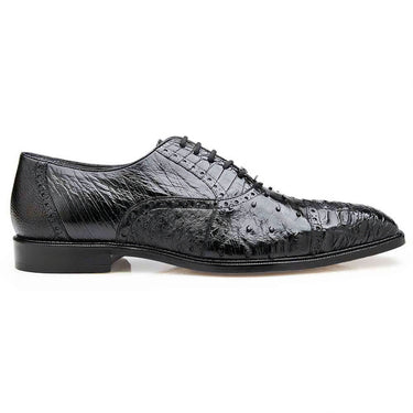 Belvedere Onesto II in Black Genuine Ostrich & Crocodile Oxfords in Black