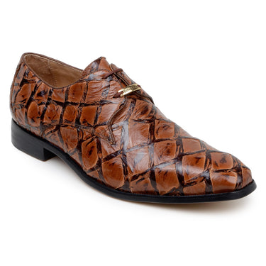 Belvedere Renzo in Antique Almond Exotic Pirarucu Lace-Up Derby Shoes in Antique Almond