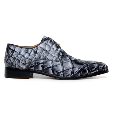 Belvedere Renzo in Ivory / Black Exotic Pirarucu Lace-Up Derby Shoes in Ivory Black