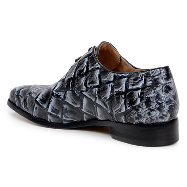 Belvedere Renzo in Ivory / Black Exotic Pirarucu Lace-Up Derby Shoes