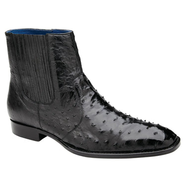 Belvedere Roger in Black Genuine Ostrich Side Zipper Boot in Black