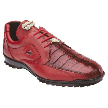 Belvedere Vasco in Red Genuine Hornback Crocodile & Soft Calf Sneakers in #color_