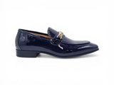 Carrucci Shoes Beveled Squared Toe Patent Leather Loafer in Navy