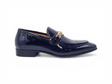 Carrucci Shoes Beveled Squared Toe Patent Leather Loafer in Navy