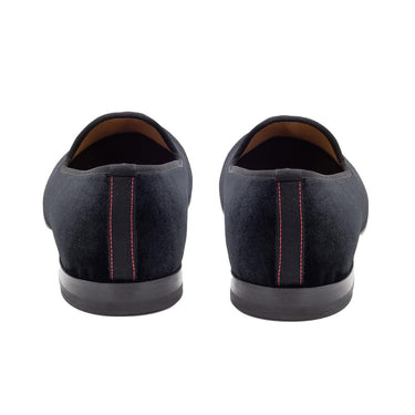 Men's Black Velvet Slipper II With Black Grosgrain Stripe