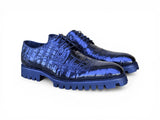 Carrucci Shoes Blucher Alligator Oxford Dress Shoe in Navy