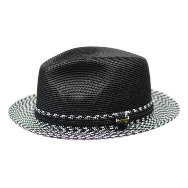 Bruno Capelo Antonio 2-Tone Straw Fedora Hat Snap Brim in Black / White