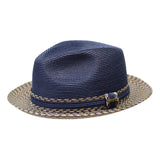 Bruno Capelo Antonio 2-Tone Straw Fedora Hat Snap Brim in Cognac Brown / Navy Blue