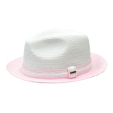 Bruno Capelo Antonio 2-Tone Straw Fedora Hat Snap Brim in Light Pink / White