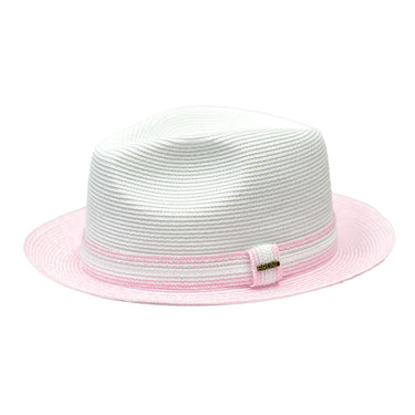 Bruno Capelo Antonio 2-Tone Straw Fedora Hat Snap Brim in Light Pink / White