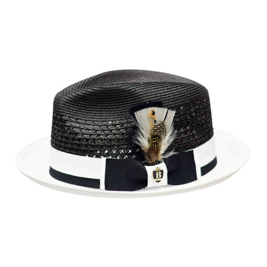 Bruno Capelo Belvedere 2-Tone Straw Fedora Hat Snap Brim in Black / White