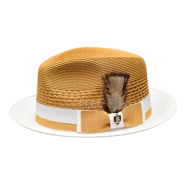 Bruno Capelo Belvedere 2-Tone Straw Fedora Hat Snap Brim in Gold / White