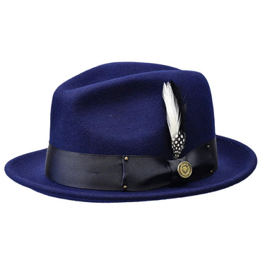 Bruno Capelo Blues Brothers Wool Pinch Front Fedora in Navy #color_ Navy