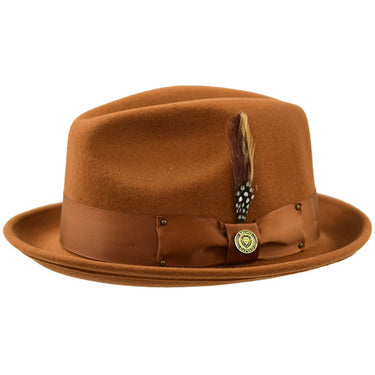 Bruno Capelo Blues Brothers Wool Pinch Front Fedora in Cognac #color_ Cognac