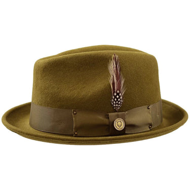 Bruno Capelo Blues Brothers Wool Pinch Front Fedora in Olive #color_ Olive