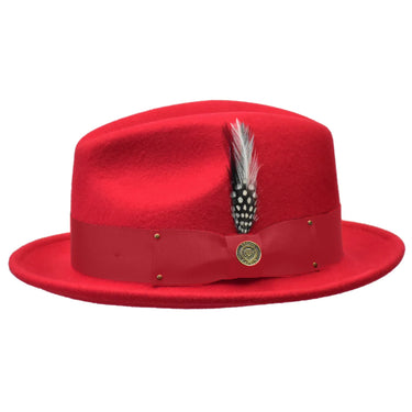 Bruno Capelo Blues Brothers Wool Pinch Front Fedora in Red #color_ Red
