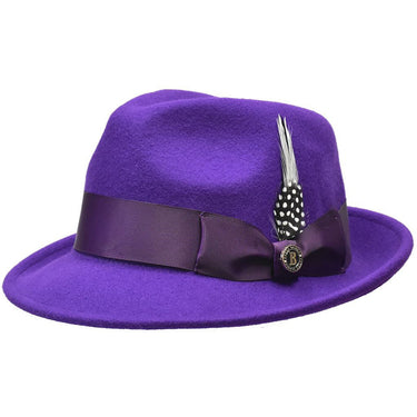 Bruno Capelo Blues Wool Pinch Front Fedora in Purple #color_ Purple