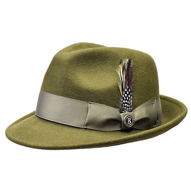 Bruno Capelo Blues Wool Pinch Front Fedora in Olive #color_ Olive