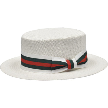 Bruno Capelo Boater Straw Flat Brim Skimmer in White / Red / Green