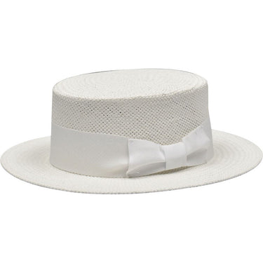 Bruno Capelo Boater Straw Flat Brim Skimmer in White