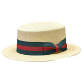 Bruno Capelo Boater Straw Flat Brim Skimmer in Natural / Red / Green