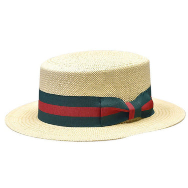 Bruno Capelo Boater Straw Flat Brim Skimmer in Natural / Red / Green
