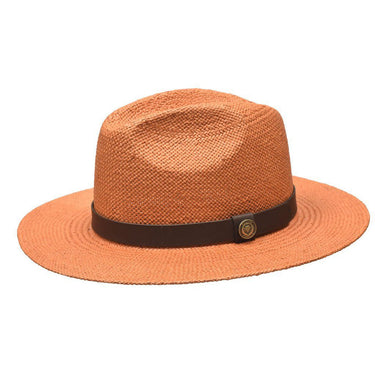 Bruno Capelo Cali Wide Brim Pinch Front Straw Fedora in Rust