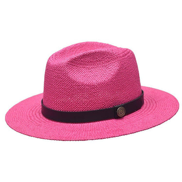 Bruno Capelo Cali Wide Brim Pinch Front Straw Fedora in Fuschia Pink / Black