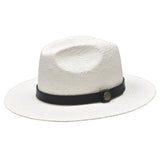 Bruno Capelo Cali Wide Brim Pinch Front Straw Fedora in White / Black