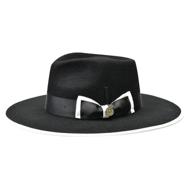 Bruno Capelo Cleveland Wide Brim Wool Fedora in Black / White