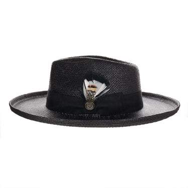 Bruno Capelo Colonial Wide Brim Shantung Straw Fedora in Black