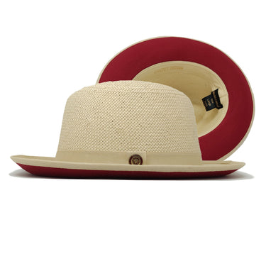 Bruno Capelo Empire Straw Red Bottom Fedora in Natural / Red #color_ Natural / Red