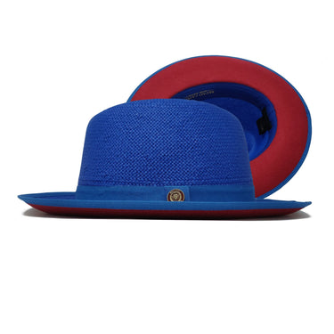 Bruno Capelo Empire Straw Red Bottom Fedora in Royal / Red #color_ Royal / Red