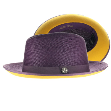 Bruno Capelo Empire in Multiple Colors Color Bottom Straw Fedora in Purple / Gold #color_ Purple / Gold