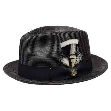 Bruno Capelo Franco Pinch Front Straw Fedora in Black