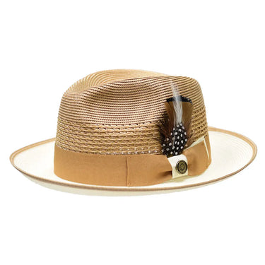 Bruno Capelo Havana Pinch Front Straw Fedora in Ivory / Cognac