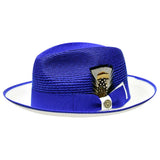 Bruno Capelo Havana Pinch Front Straw Fedora in White / Royal