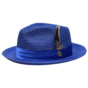Bruno Capelo Julian Pinch Front Straw Fedora in Royal #color_ Royal