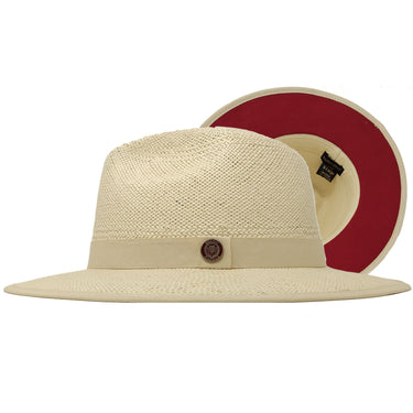 Bruno Capelo Kingdom Red Bottom Wide Brim Straw Fedora in Natural / Red