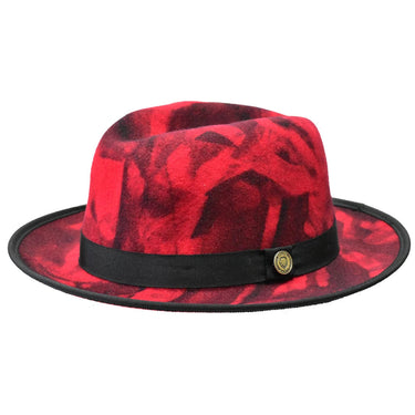 Bruno Capelo Kingston Hand-dyed Center Dent Wool Fedora in Black / Red #color_ Black / Red