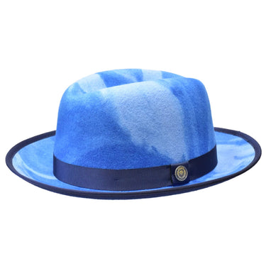 Bruno Capelo Kingston Hand-dyed Center Dent Wool Fedora in Light Blue / Navy