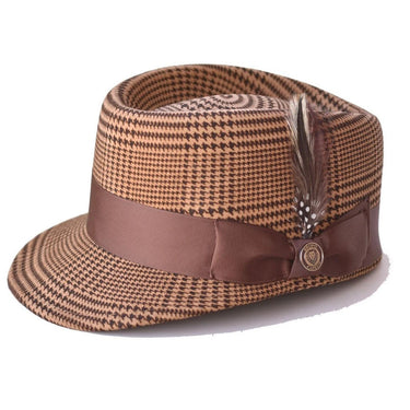 Bruno Capelo Legionnaire Plaid Wool Dress Cap in Camel / Brown #color_ Camel / Brown