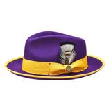 Bruno Capelo Lorenzo Pinch Front Wool Fedora in Purple / Gold