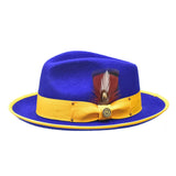 Bruno Capelo Lorenzo Pinch Front Wool Fedora in Royal / Gold