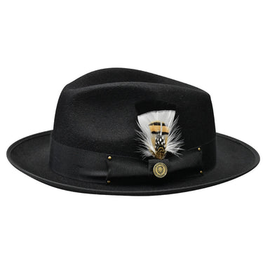 Bruno Capelo Lorenzo Pinch Front Wool Fedora in Black #color_ Black
